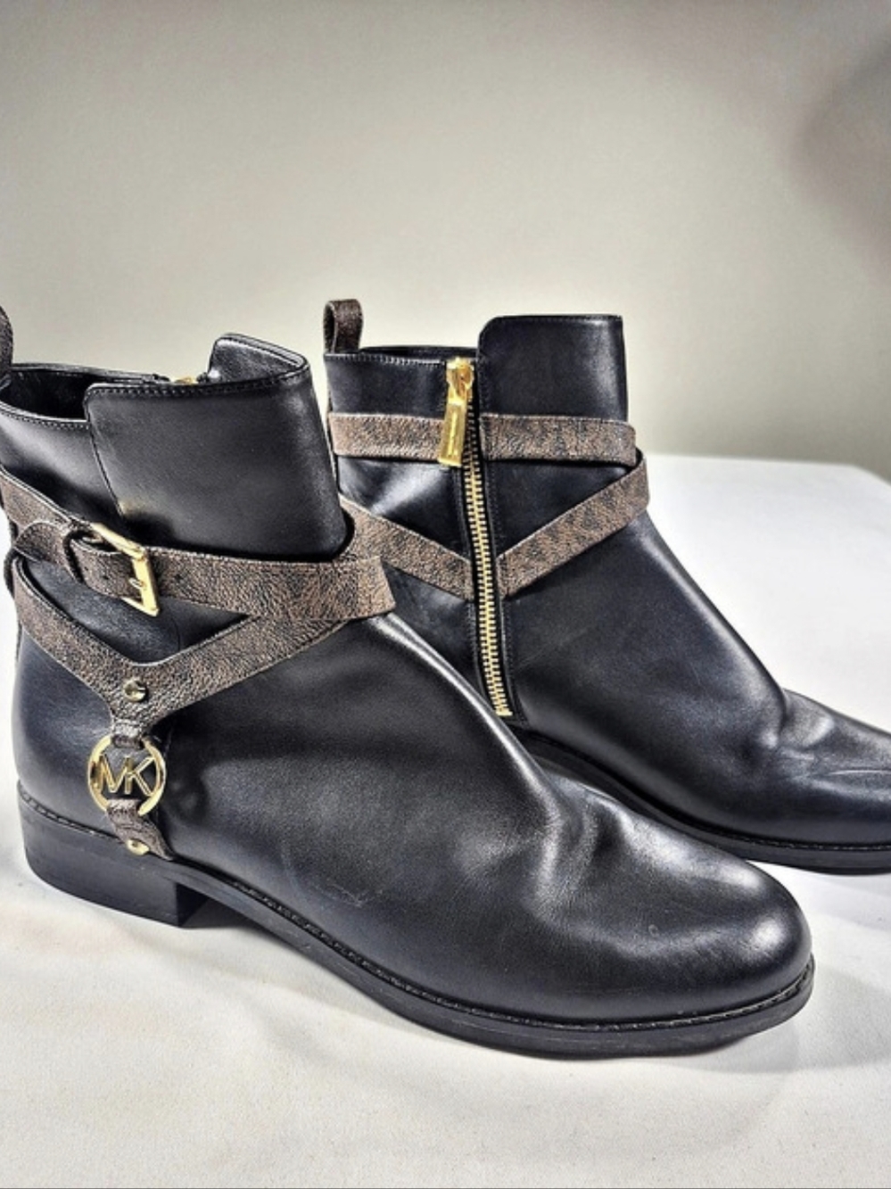 Michael Kors Colby Leather and Signature Logo Ankle Boot Black & Brown